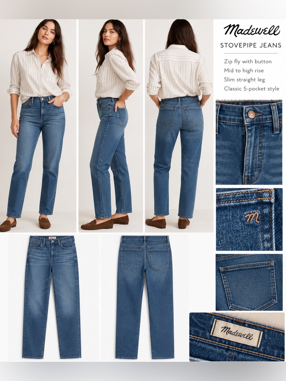 Madewell Stovepipe Jeans Size 31 Slim Straight Medium Wash Zip Fly